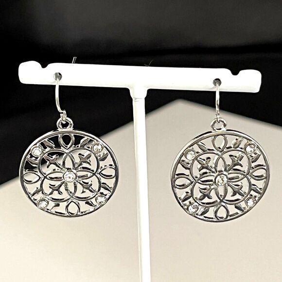 New Boutique Statement Earrings Silver Crystals Open Design 4D - Picture 3 of 3